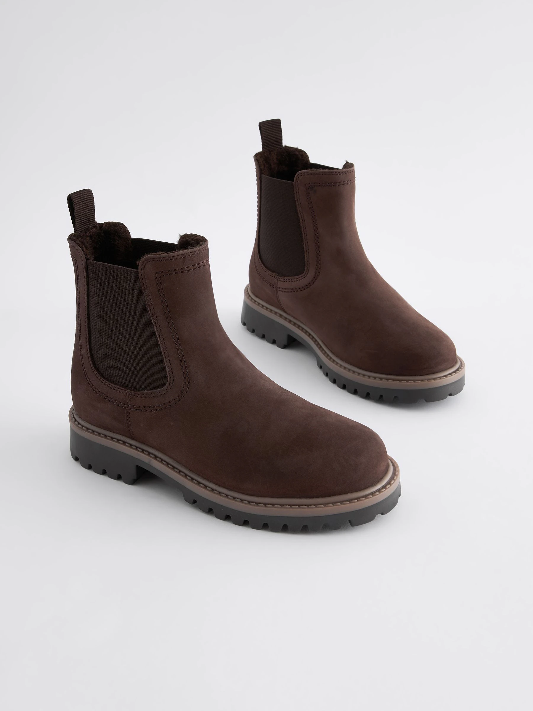Chocoladebruin - Leren warmgevoerde Chelsea-laarzen