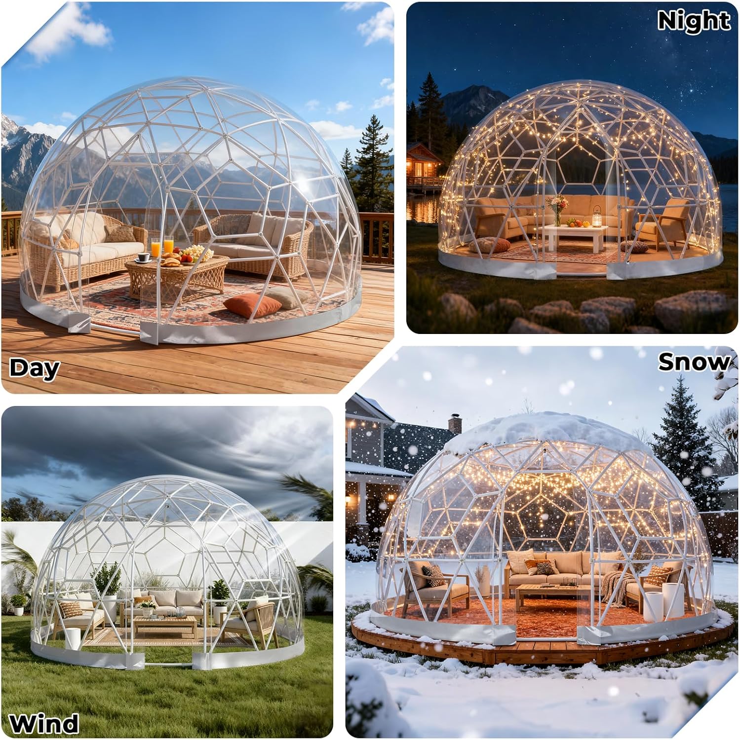 3,6m Gartenkuppel-Blasenzelt für den Außenbereich, verbessertes geodätisches Kuppelgewächshaus mit transparenter PVC-Abdeckung, wetterfestes Gewächshaus, geeignet für Terrassen, weiß