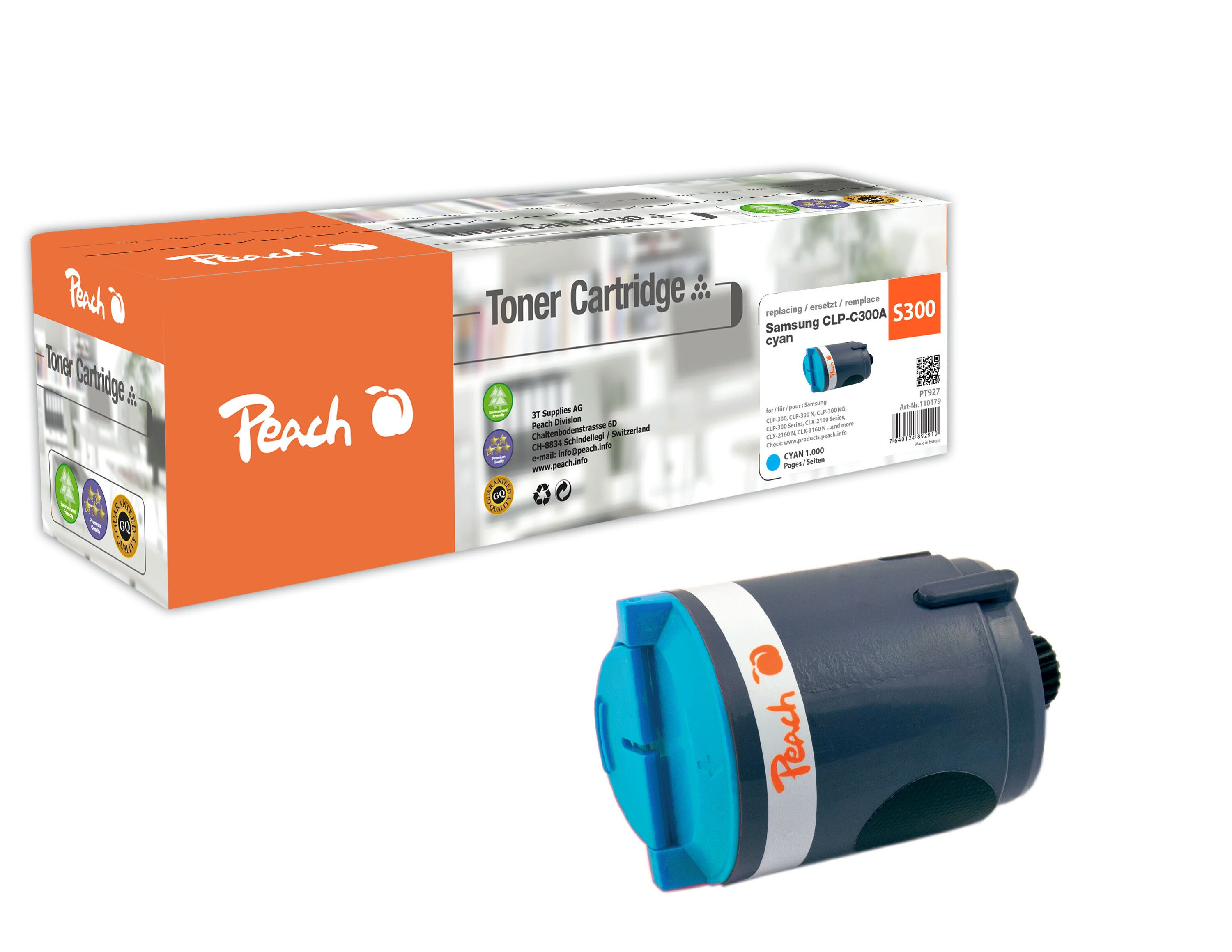 Peach S300Toner cy ersetzt Samsung CLP-C300A/ELS für z.B. Samsung CLP -300, Samsung CLP -300 N, Samsung CLP -300 NG, Samsung CLX -2100 (wiederaufbereitet)