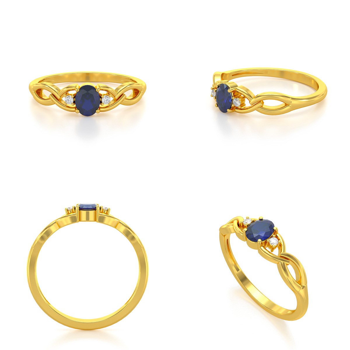 Bague ADEN Or 585 Jaune Saphir et diamants 2.2grs