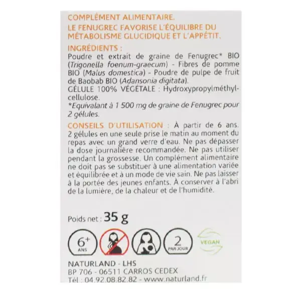 Naturland Feno-grego Orgânico 75 cápsulas vegetais