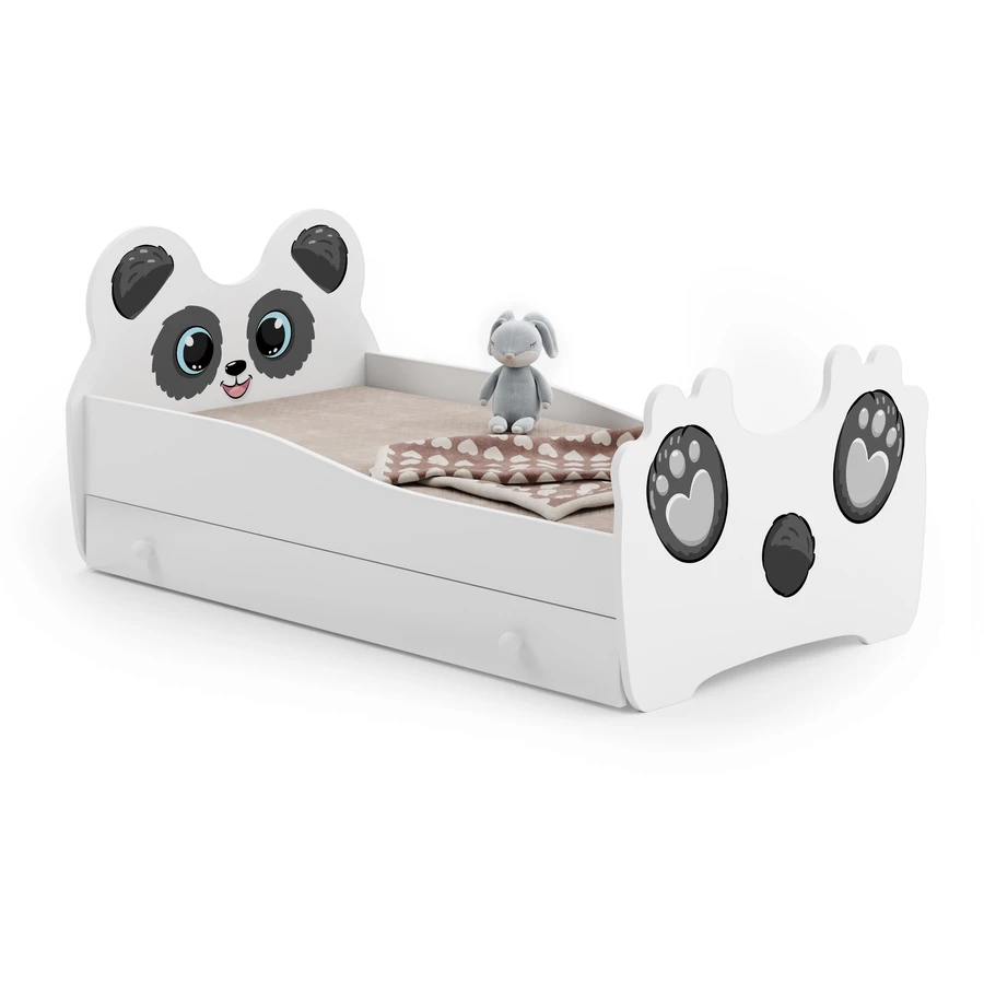 Kids Collective Kinderbett Jugendbett 70x140 cm mit Matratze, Schublade und Lattenrost,  MDF-Holz weiß - Katzenmotiv