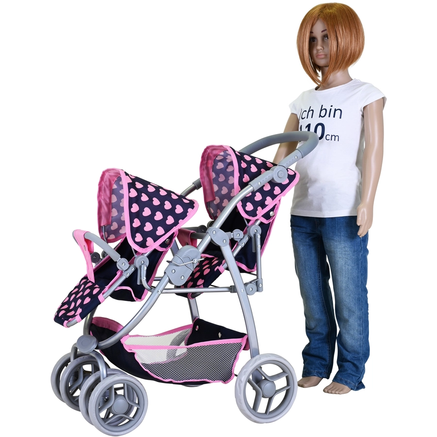 knorr toys® Zwillingspuppenwagen Milo - Pink Hearts blau
