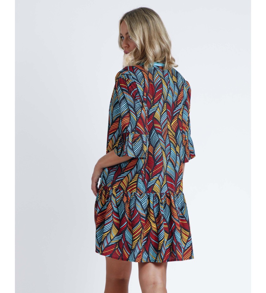 Vestido Admas Étnico com Penas Multicoloridas