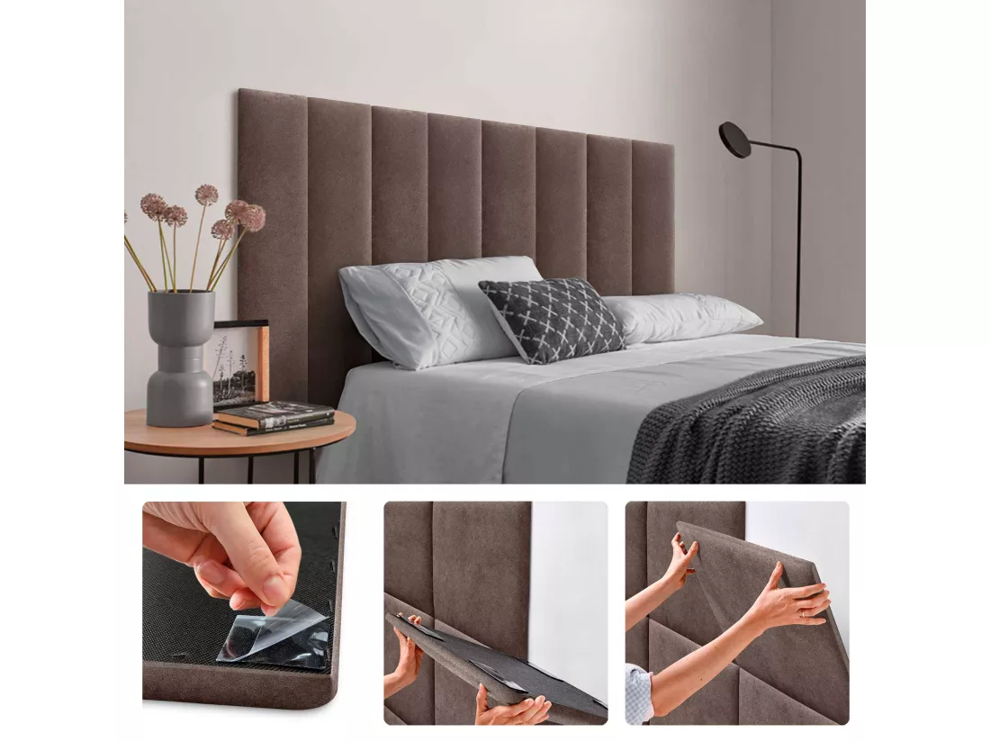 DHOME Lot de 6 Panneaux Rembourrés en Tissu Aqualine Autocollants pour Mur Acoustiques Absorbants Protection contre (Marron chocolat, 60x30cm,x6)