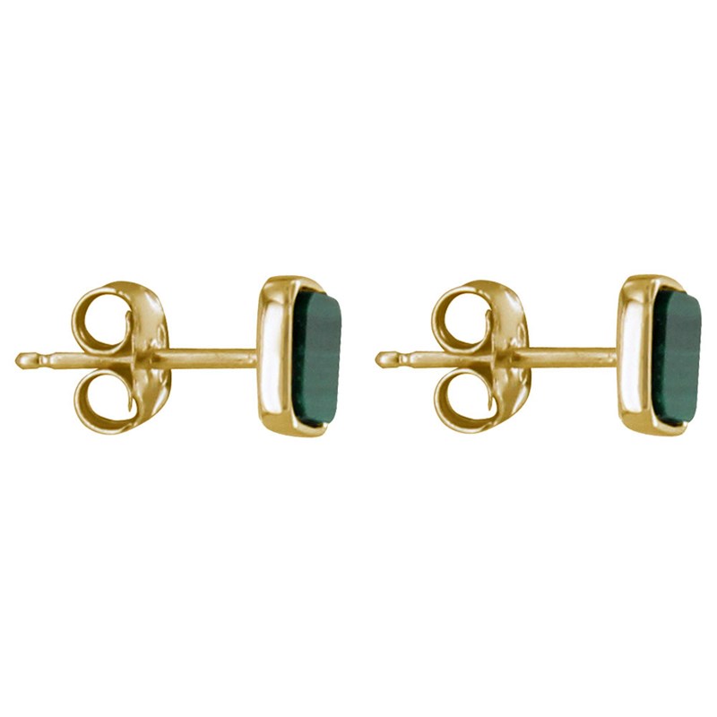 Boucles d'Oreilles Clous Plaqué Or Petit Carré de Malachite