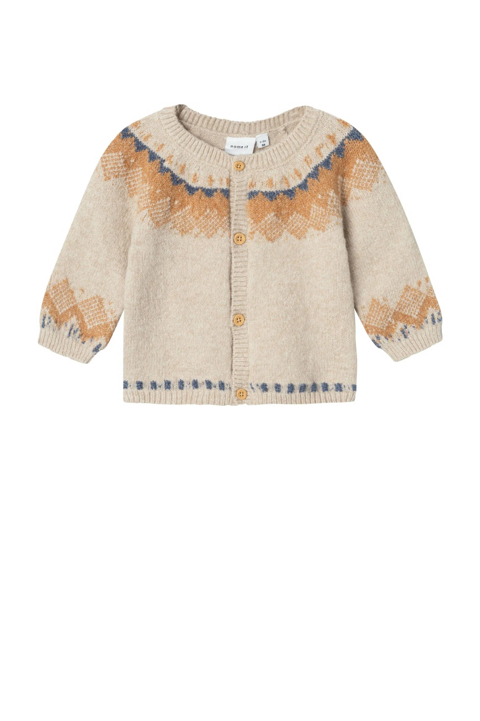 NAME IT baby fijngebreid vest NBMONOR met all over print beige/bruin