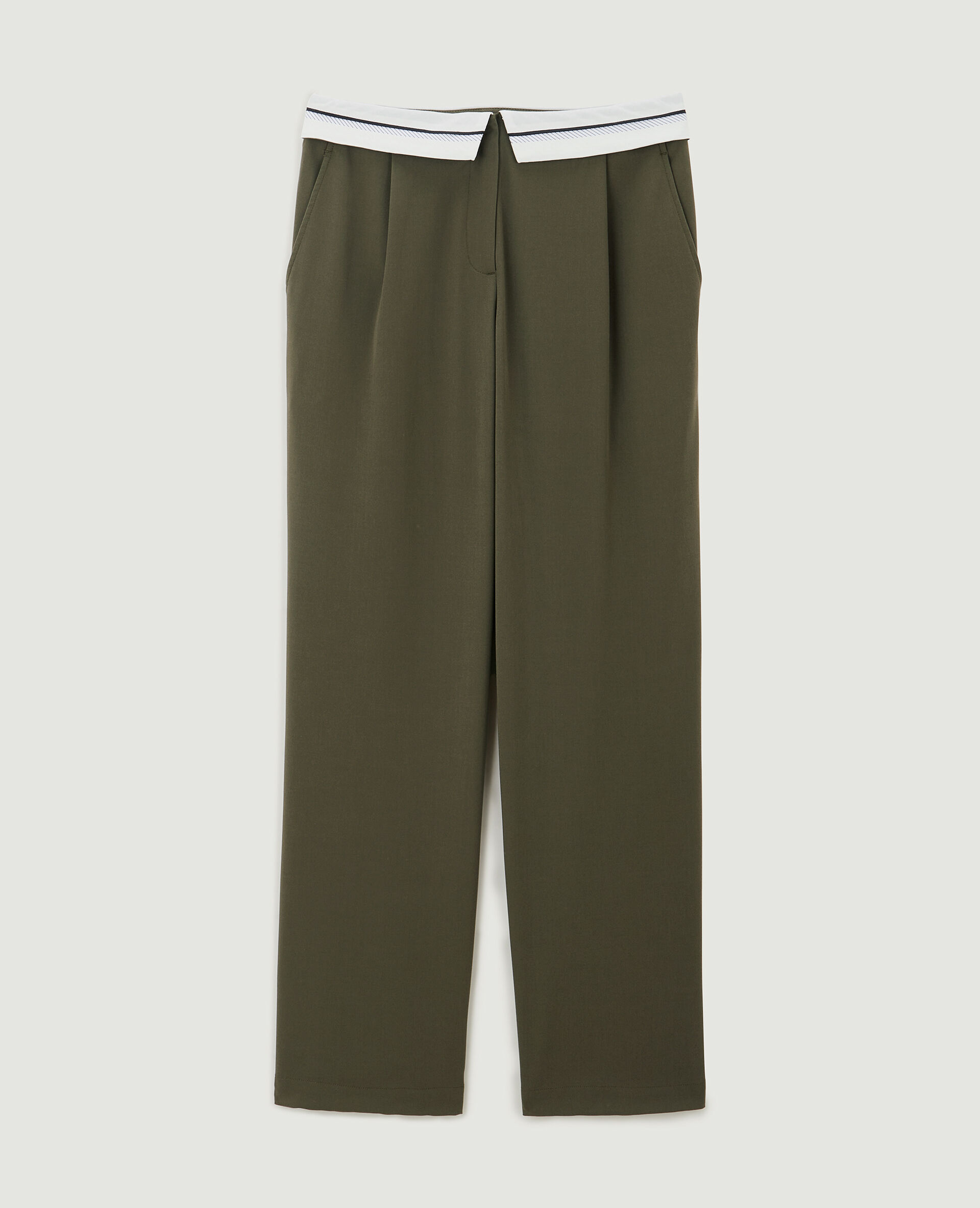 Pantalon droit avec ceinture fantaisie - Vert kaki