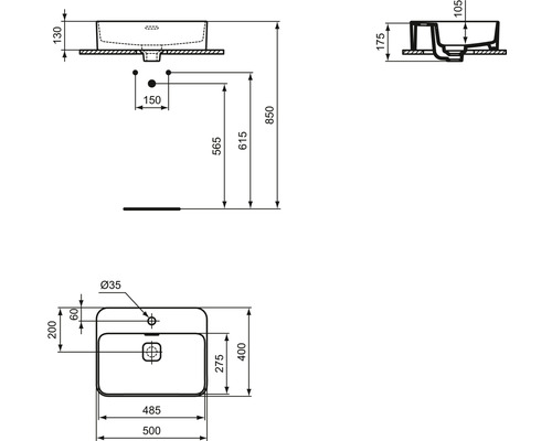Ideal Standard Strada II 50 cm witte opzetwastafel T296601