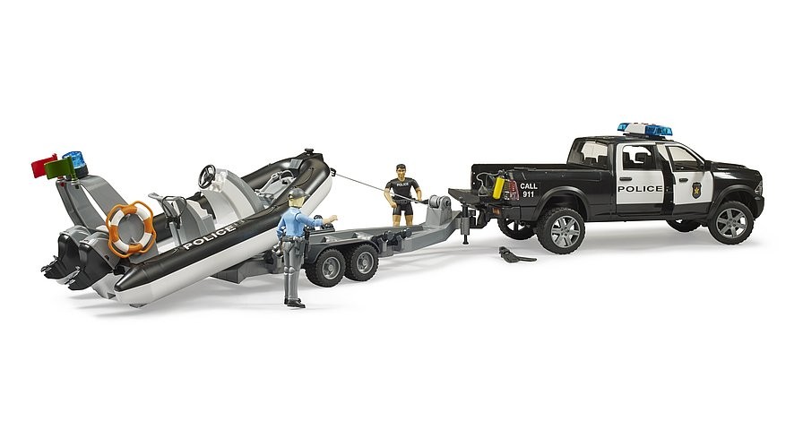Bruder - RAM 2500 Police Pickup with L+S Module, trailer and boat (02507)