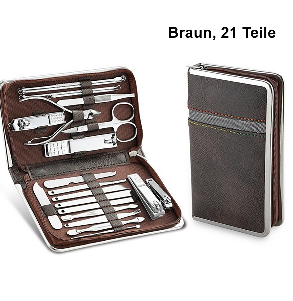 TPFBeauty Maniküre- & Pediküre-Set 21-teilig aus Kunstleder - Schwarz