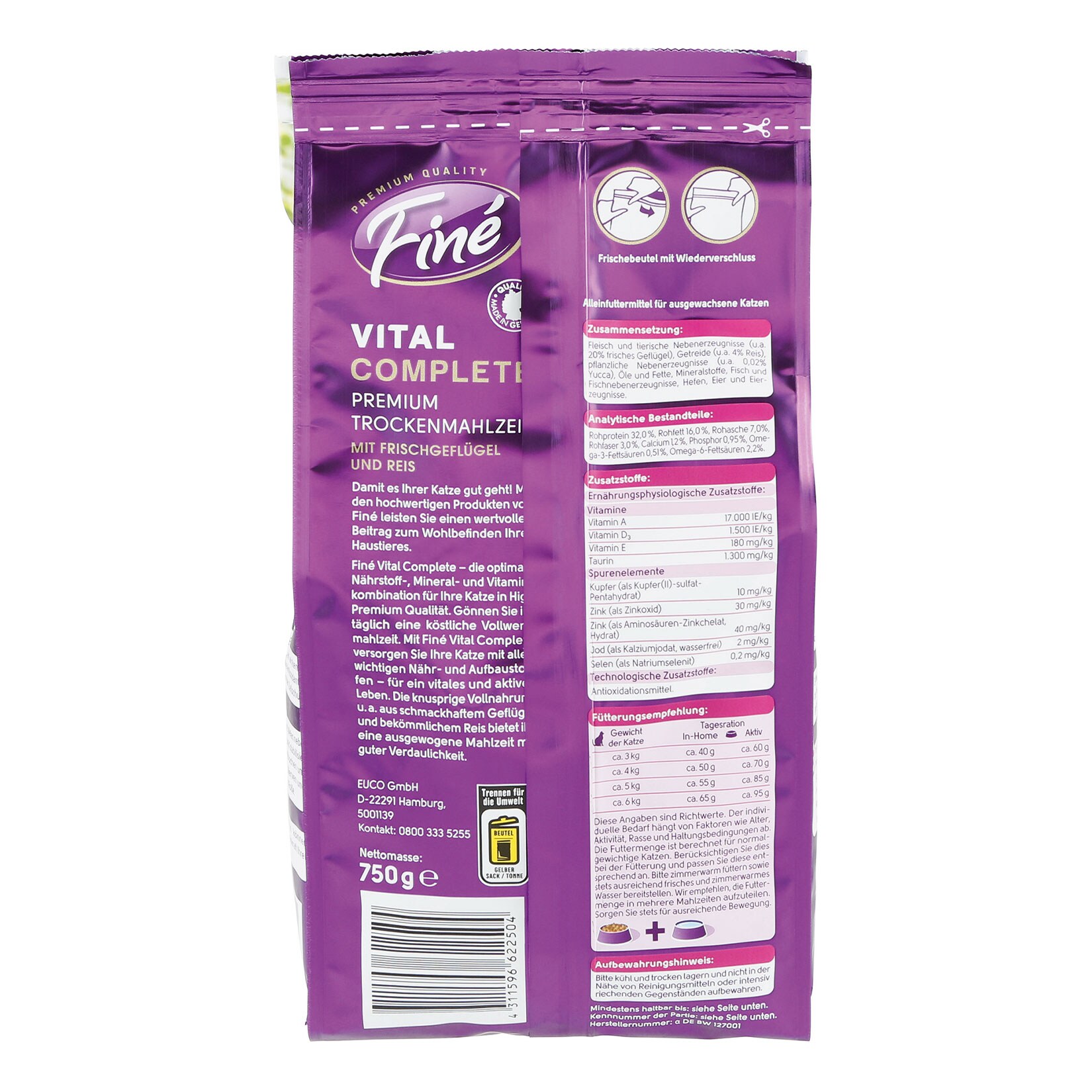 Finé Katzennahrung Vital Complete Adult 750 g, 6er Pack