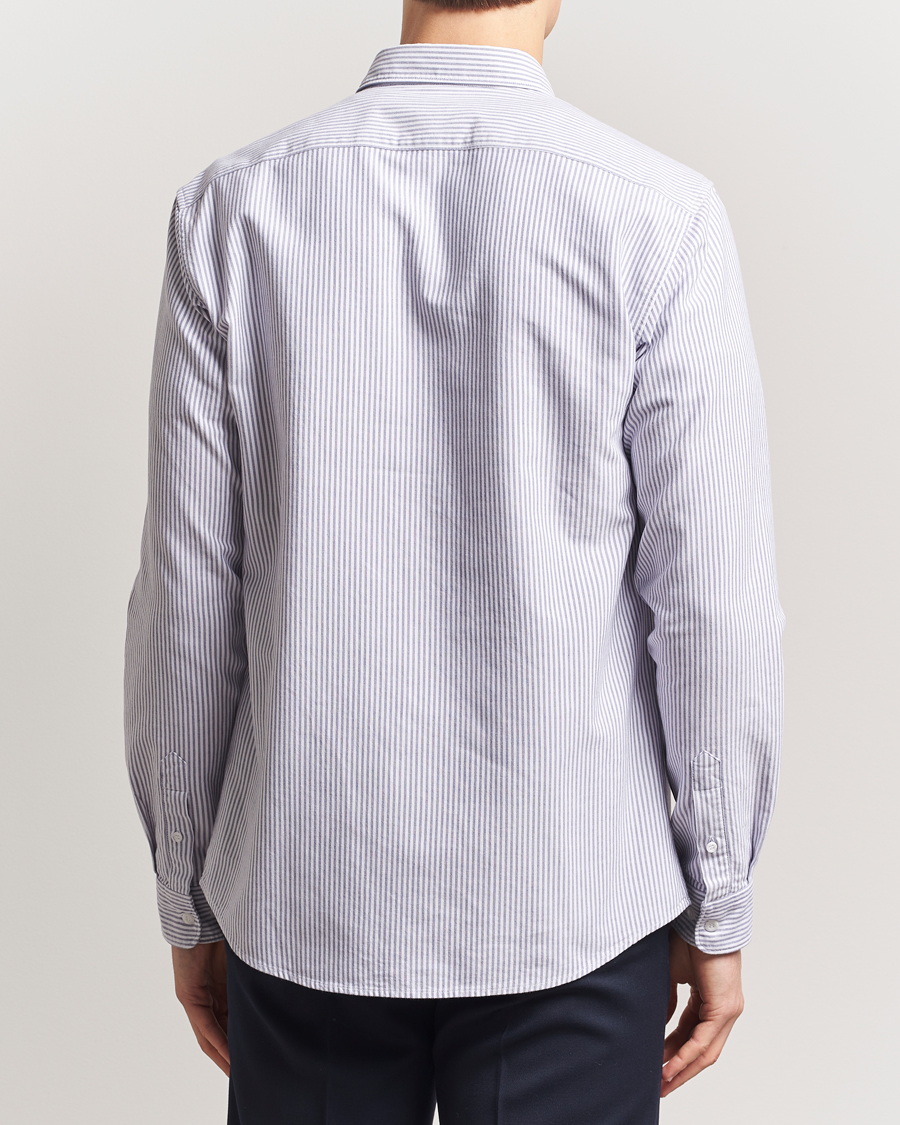 Sunspel Striped Oxford Button Down Shirt White/Navy