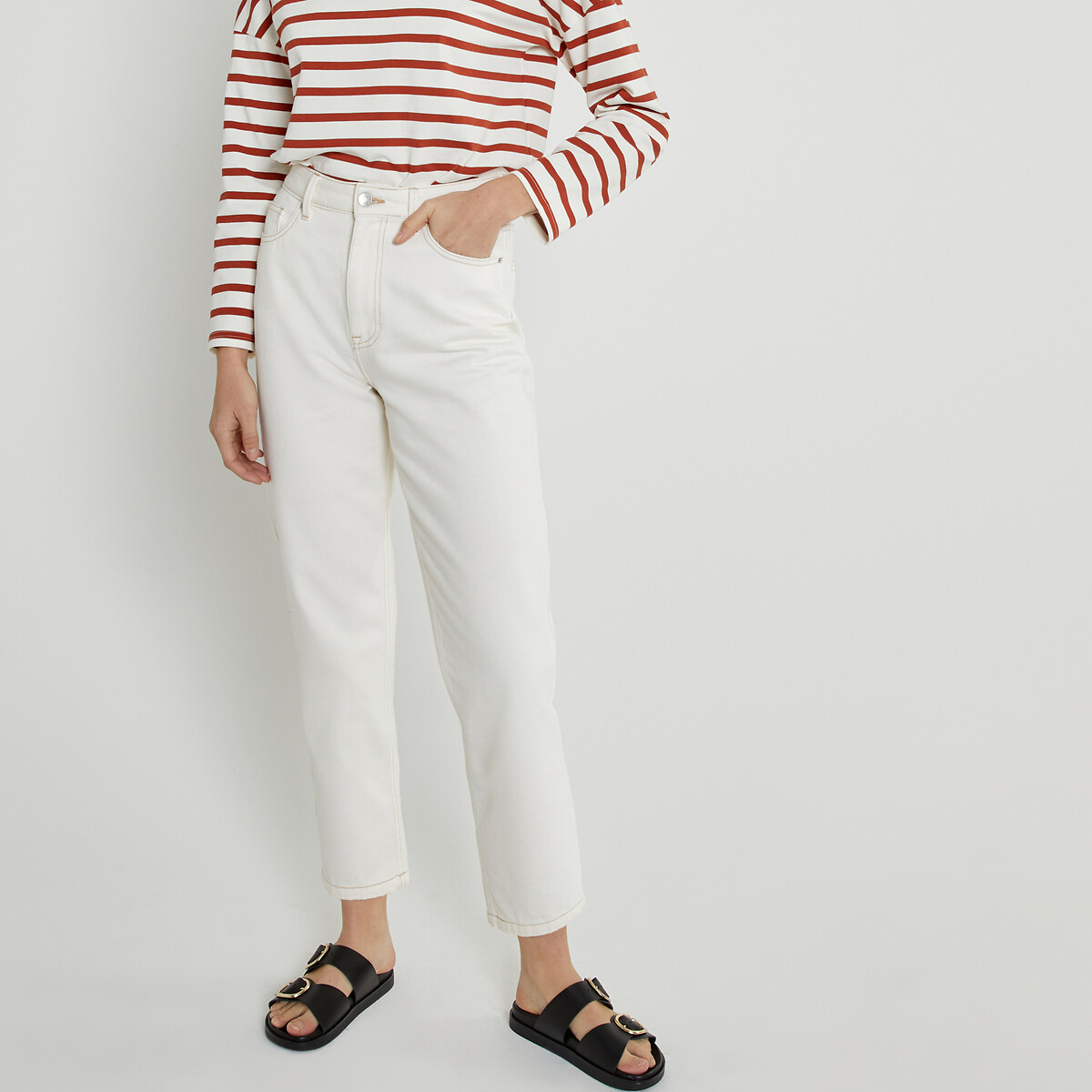 COLEÇÕES LA REDOUTE<br>Mom jeans, algodão orgânico, Signature PAULINE