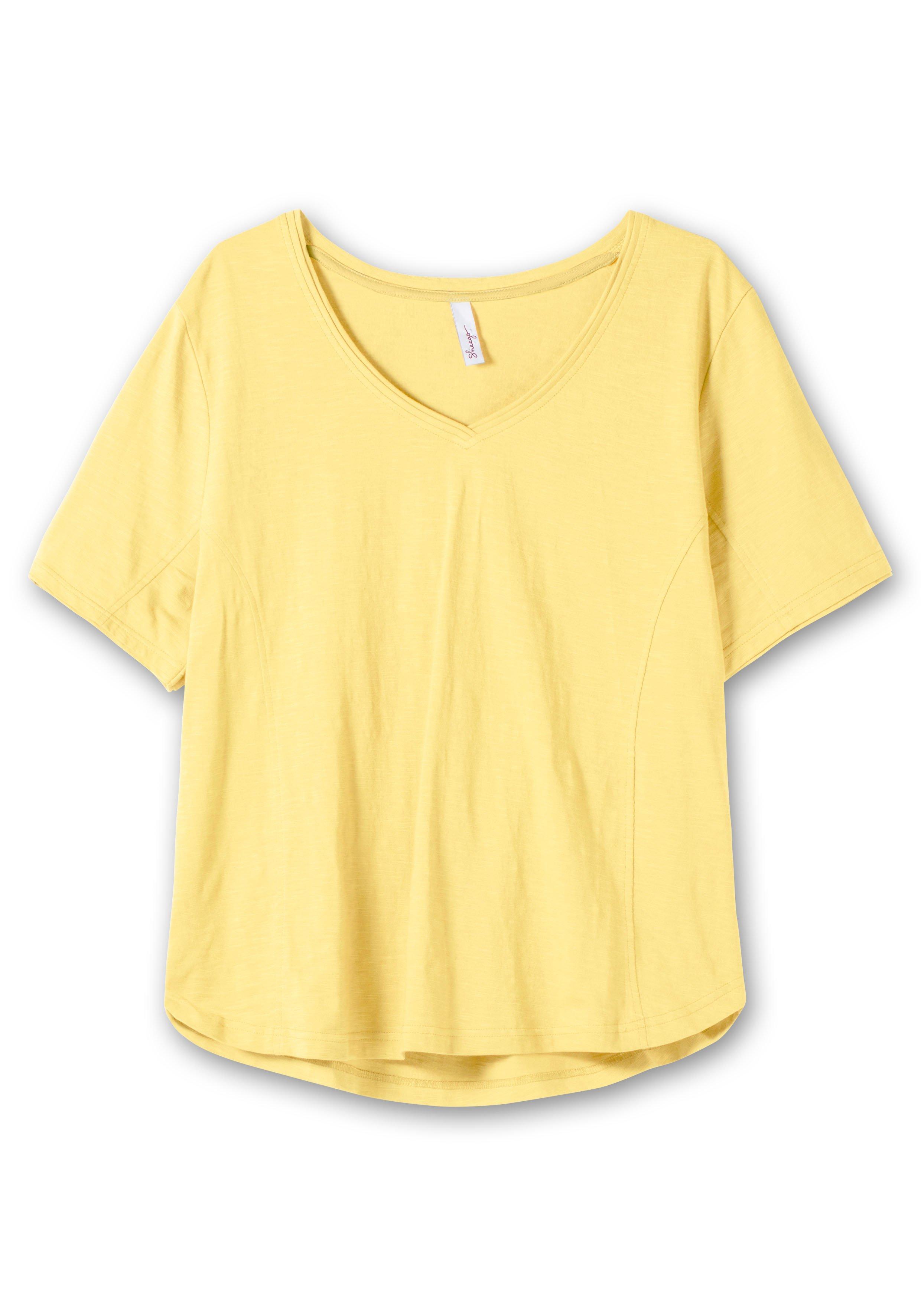 Shirt mit V-Ausschnitt und gerundetem Saum