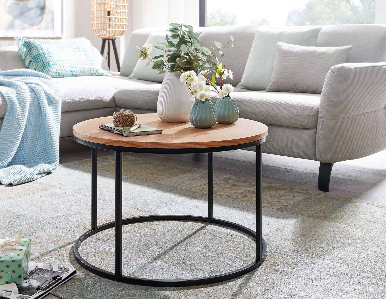 Couchtisch rund Ø 70 cm Eiche-Dekor/Schwarz