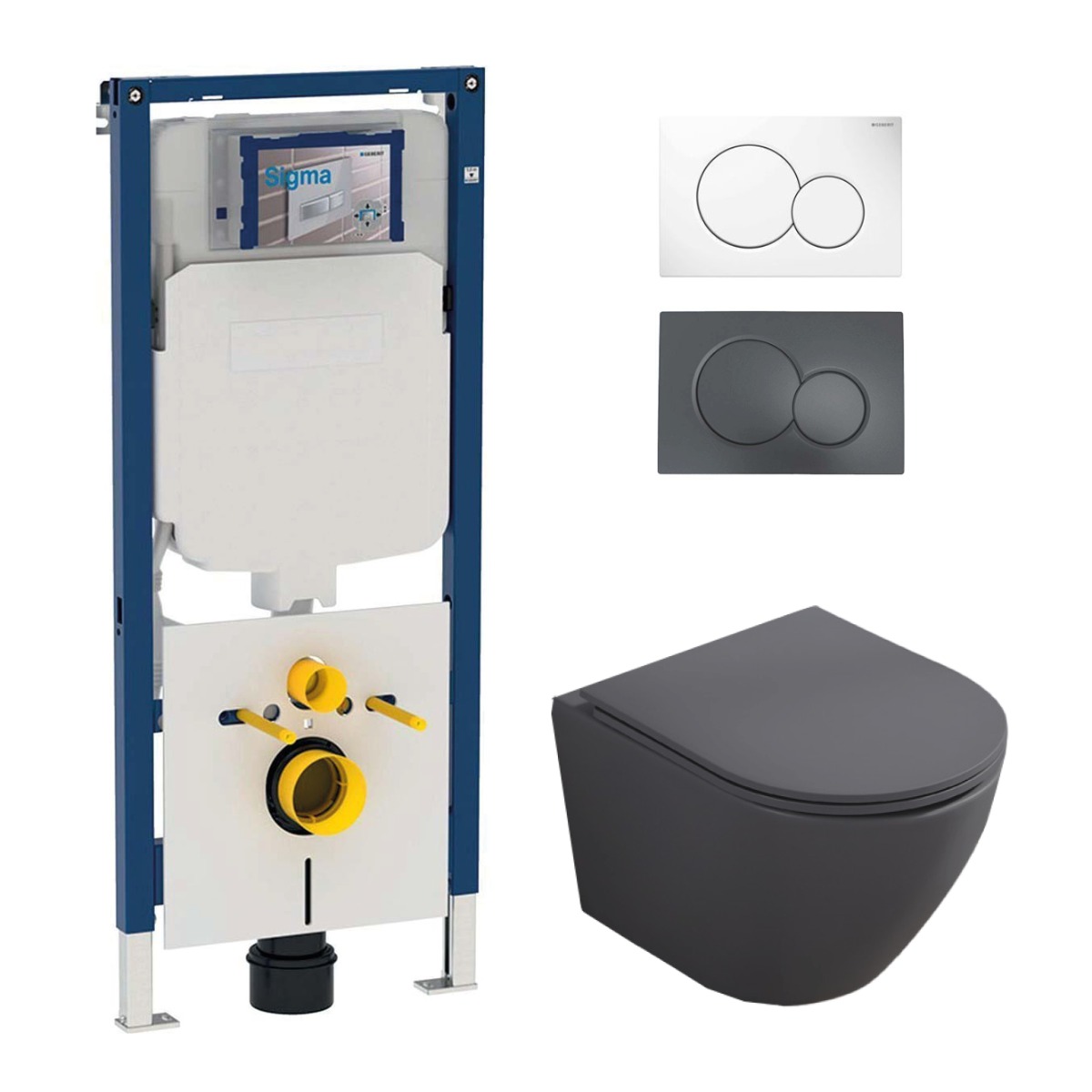 Geberit UP720 toiletset met Saniclear Itsie mat antraciete toiletpot randloos met softclose zitting