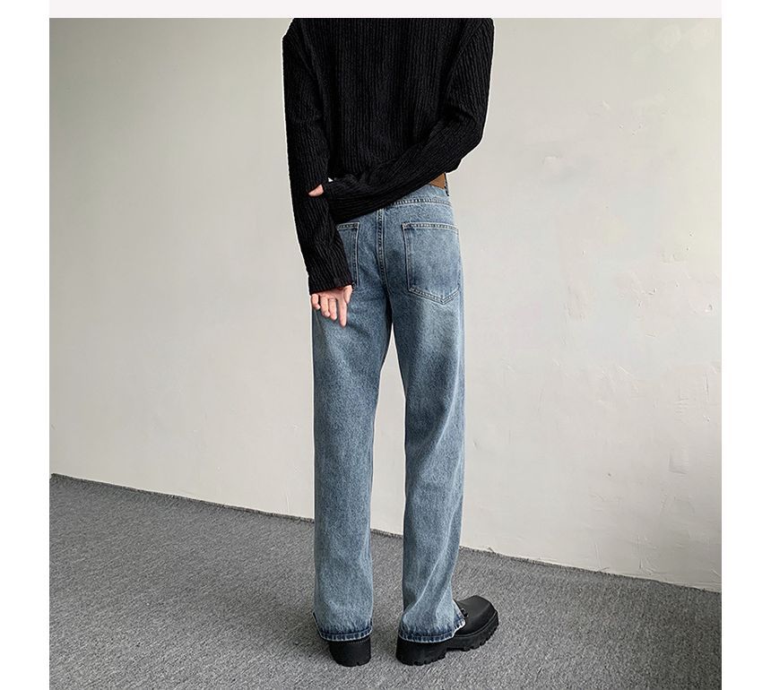 Omozando - Mid Rise Washed Straight Leg Jeans