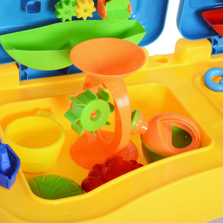 HOMCOM Kinder Sandkastentisch mit 31-tlg. Zubehör blau, gelb