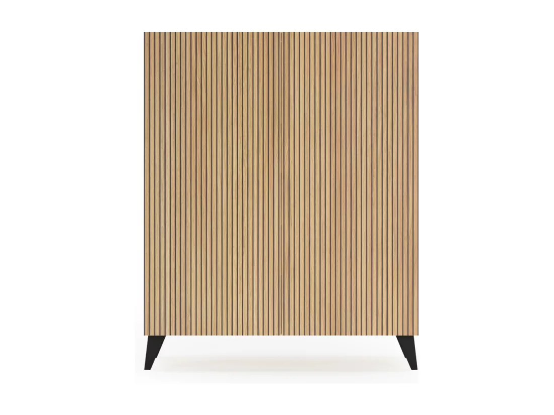 Meuble à chaussures/rangement - H109cm x L90cm x P27cm chêne doré portes impression lattes piètement noir - Narvik