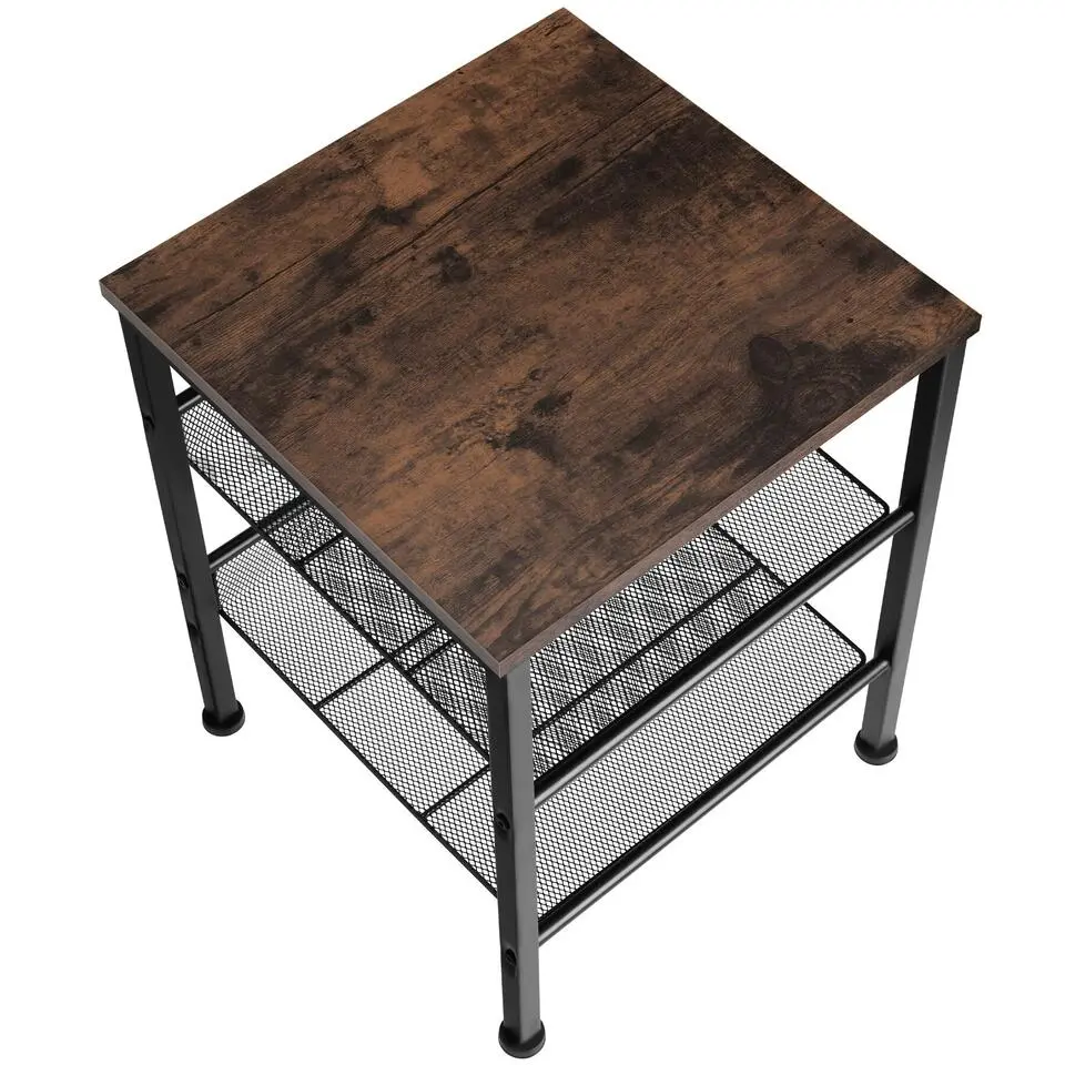 tectake Bijzettafel Lincoln 40,5x40x50,5cm, Industrieel Hout Donker, Rustiek