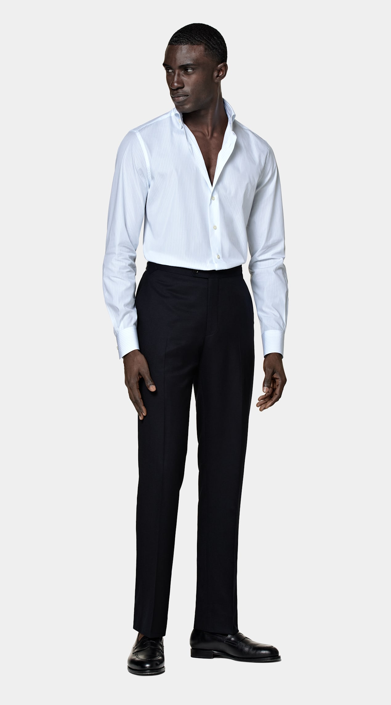 Chemise coupe ajustée en popeline bleue à rayures