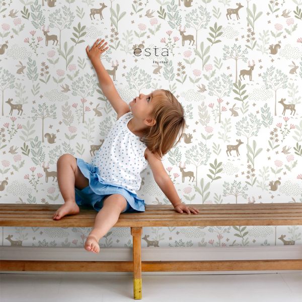 Estahome Bos Met Bosdieren Behang I - 0,53 x 10,05 m - Beige