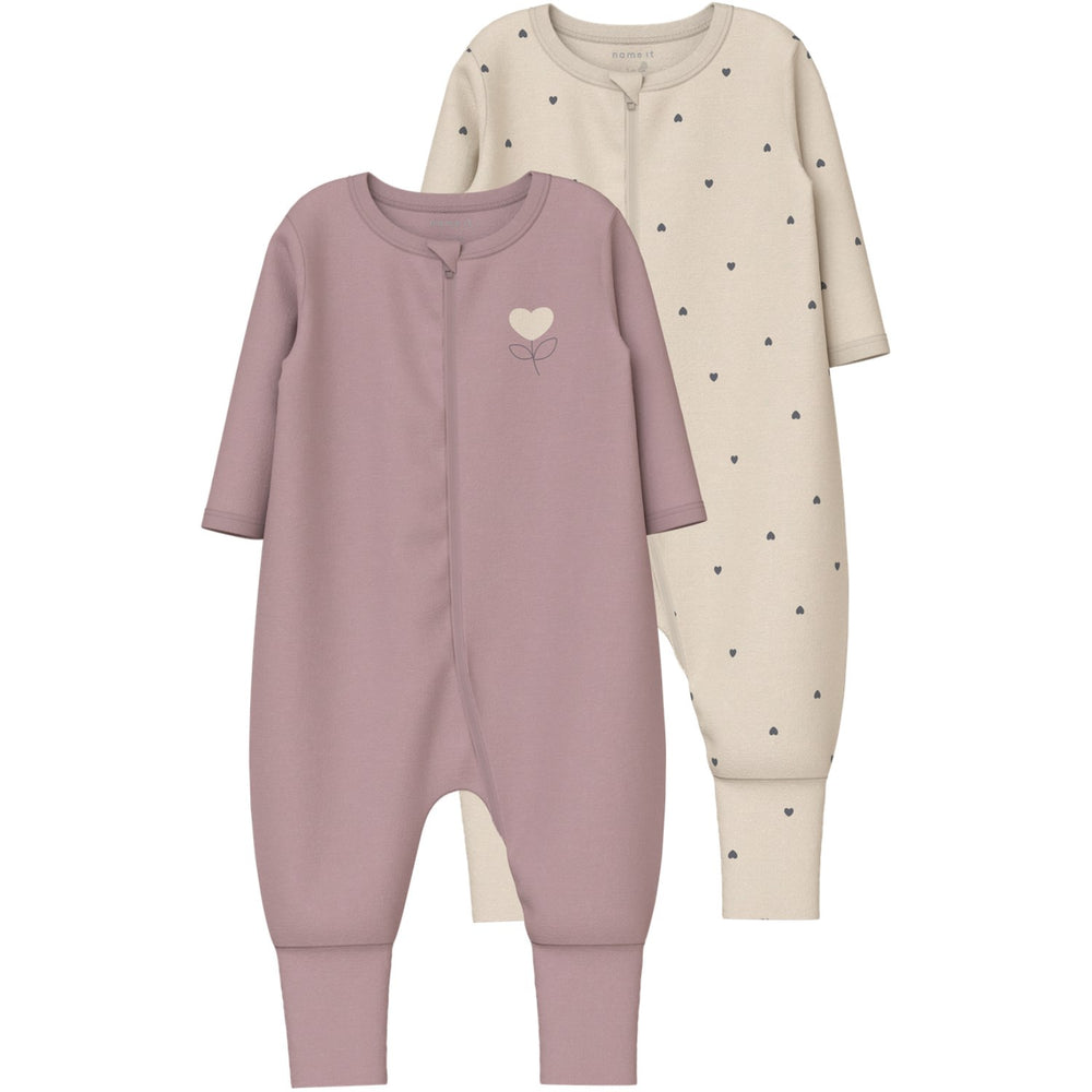 Køb Name It Summer Sand Nbfnightsuit 2P Zip Ff Heart Noos