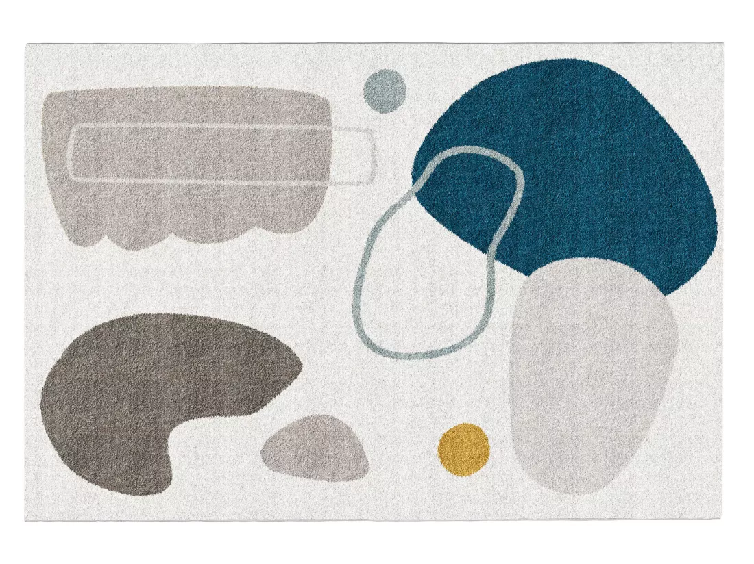 Tapis design à motifs abstraits - 160 x 230 cm - Blanc gris et bleu - KIMIA