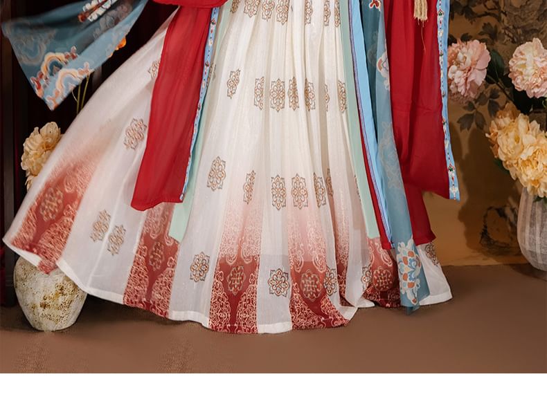Francoix - Bloemen Hanfu Jas / Wikkeltop / Maxi Jurk / Set