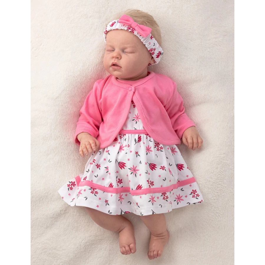 Baby Sweets 3tlg Set Kleid + Strickjacke + Mütze Lieblingsstücke Kleider weiß rosa