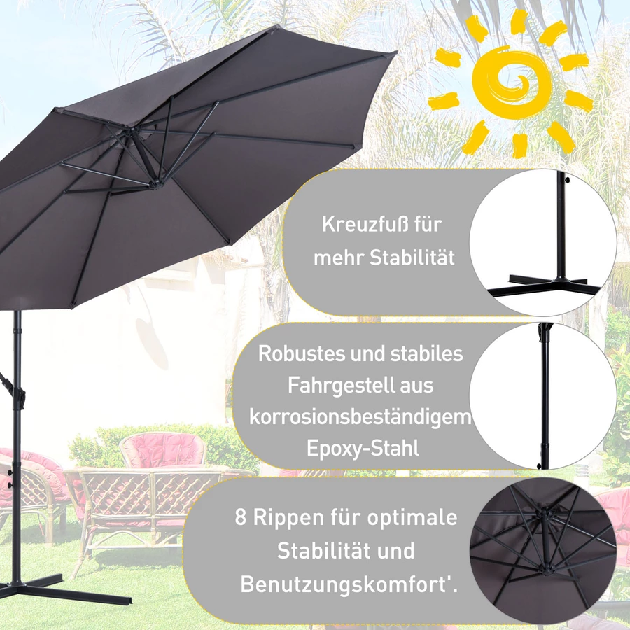 Outsunny Ampelschirm mit Handkurbel grau