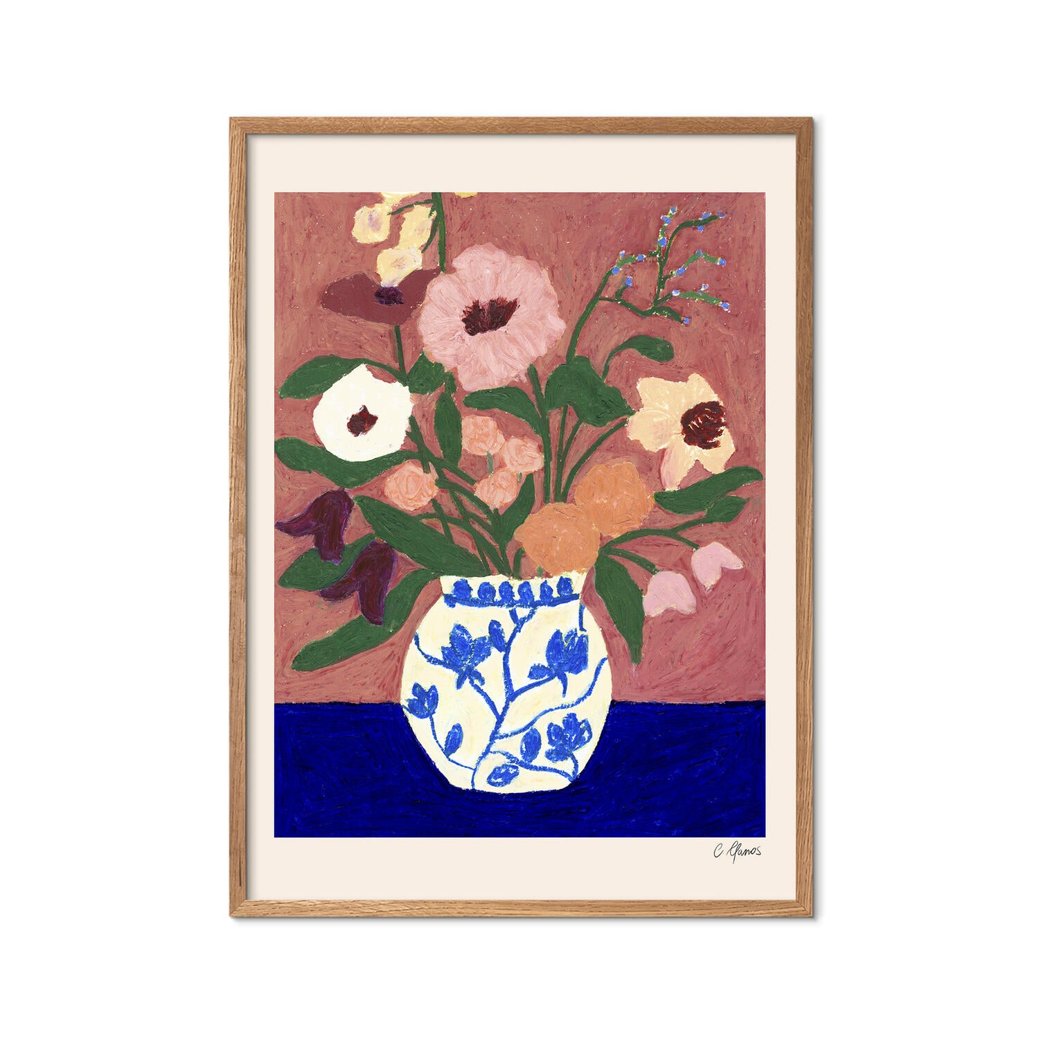 Poster & Frame  Flowers on Blue Table - 50 x 70 cm