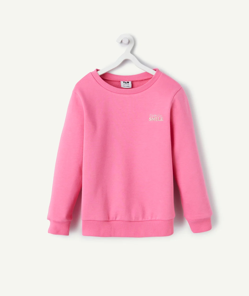 SWEAT MANCHES LONGUES FILLE EN FIBRES RECYCLÉES ROSE AVEC BRODERIES SMILE DORÉES