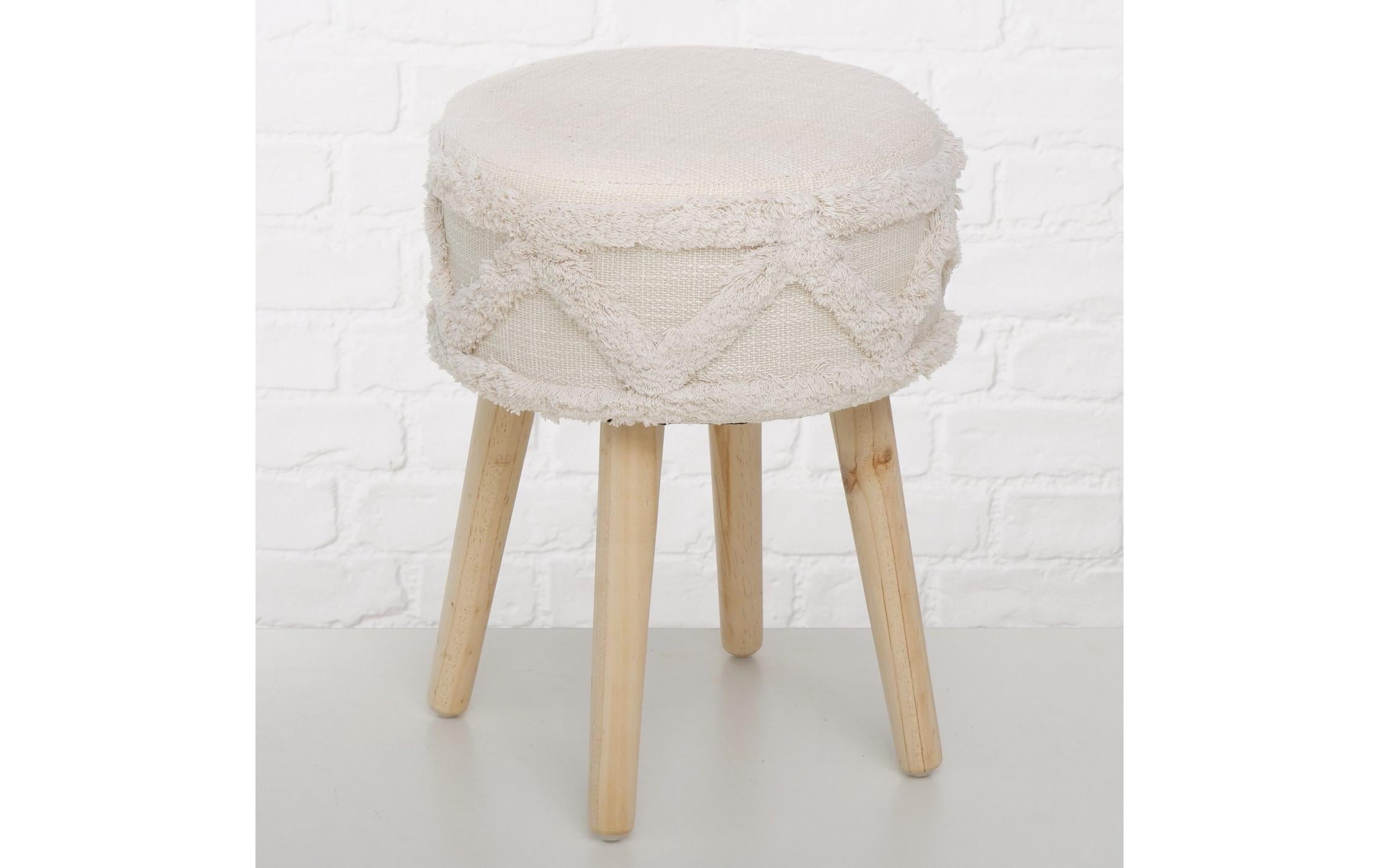 Hocker Dali MDF/Kiefer, Natur/CremeweissHandgearbeiteter Sitzhocker