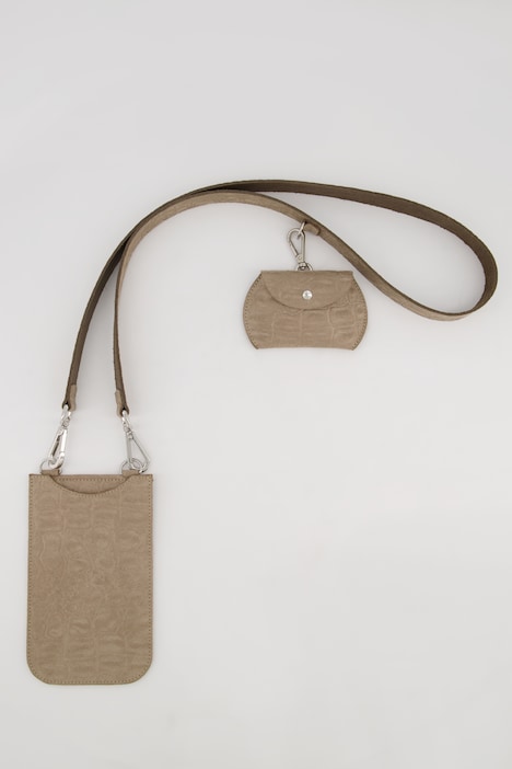 Ledertasche, Krokoprägung, abnehmbare Minitaschen