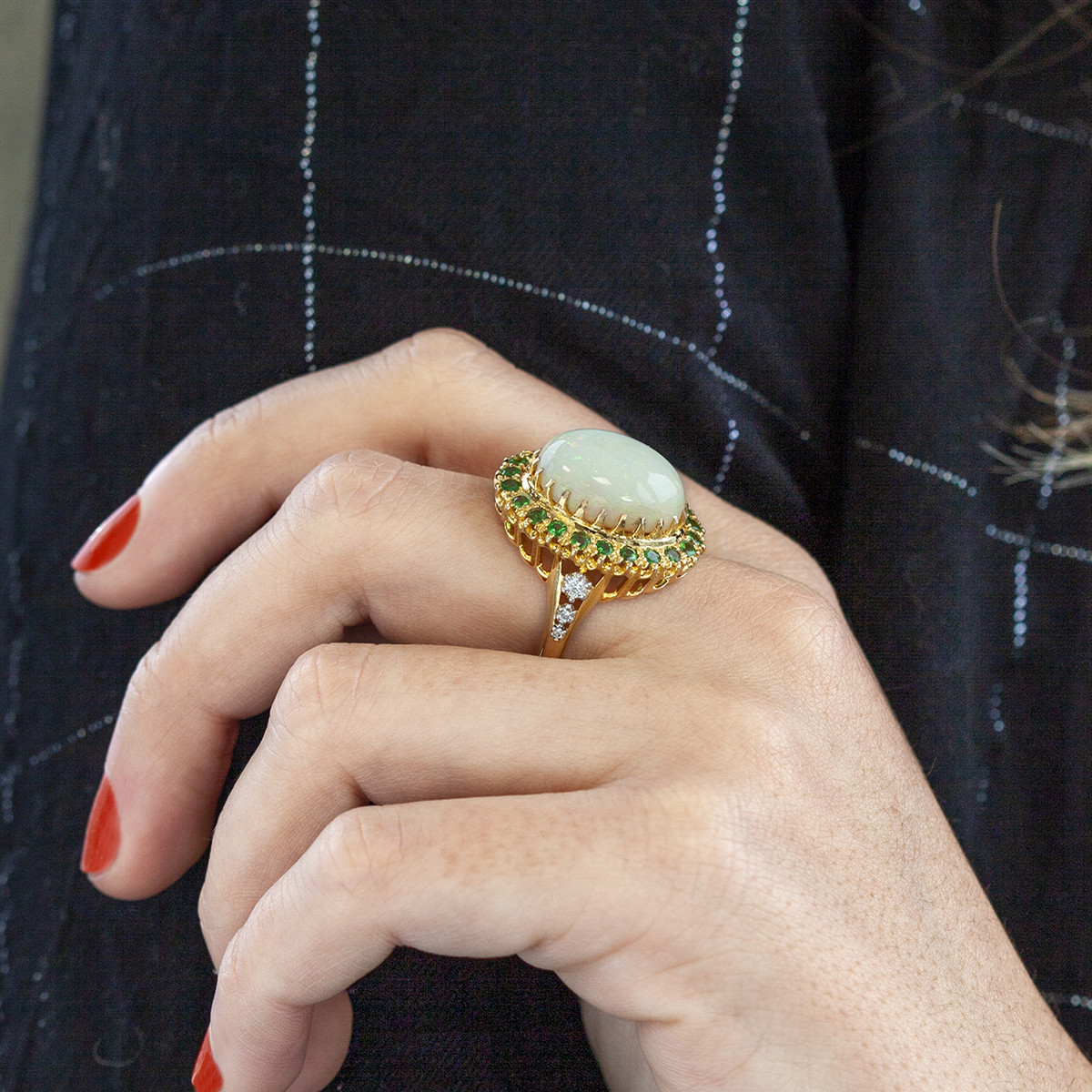 Bague d'occasion or 750 jaune opale tsavorites diamants