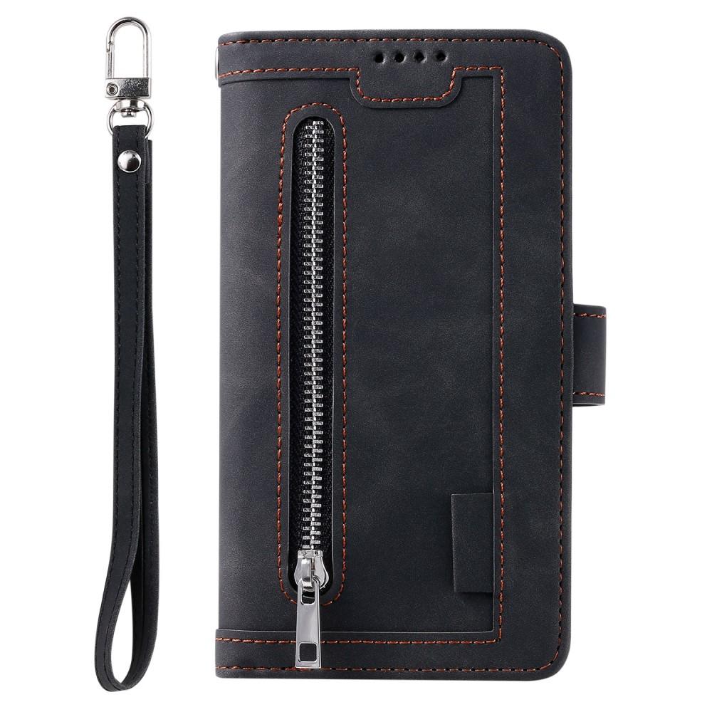 Samsung Galaxy S23 5G Leder Tasche Flip Cover mit Reissverschluss - Schwarz
