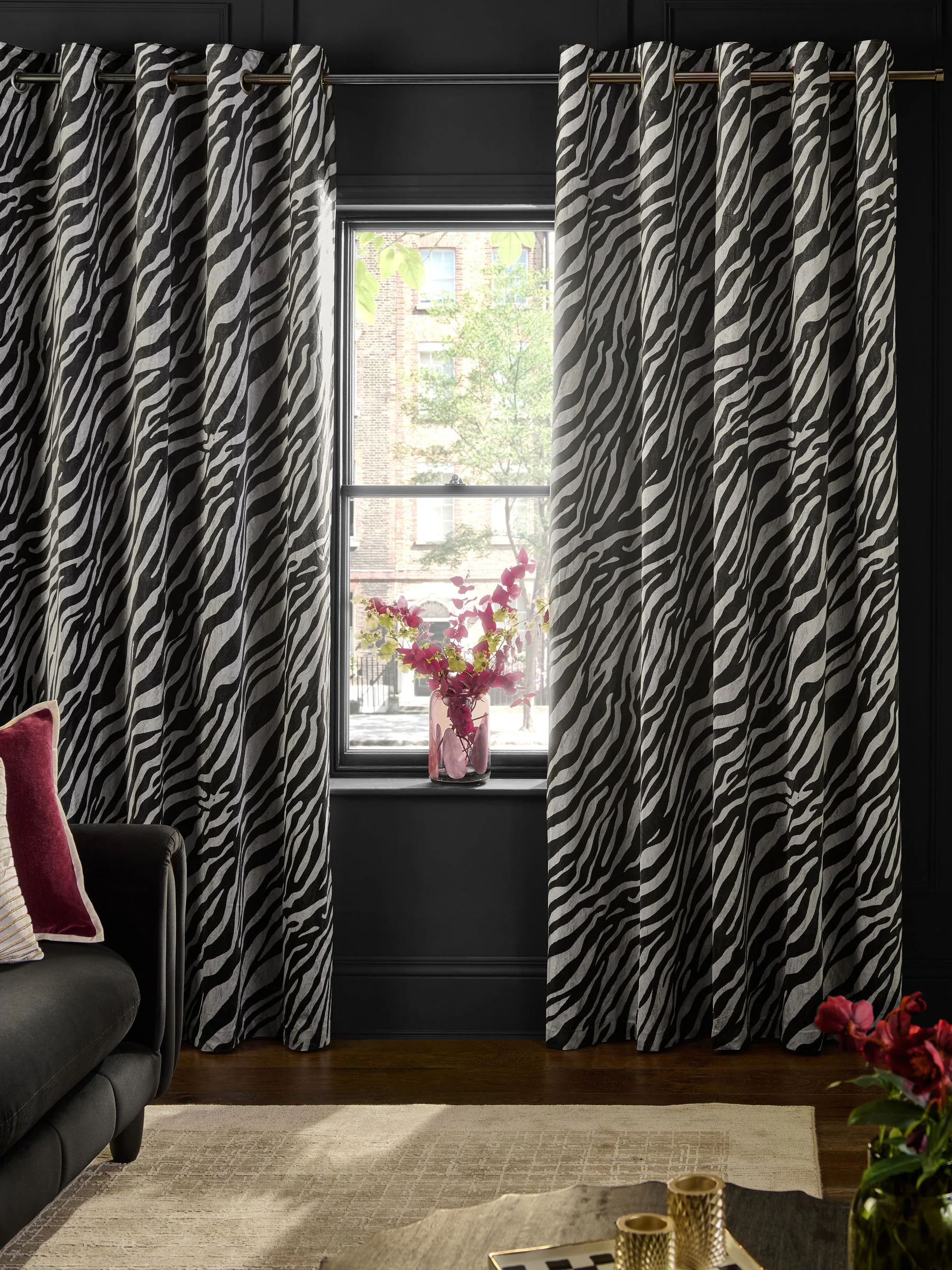 Velvet Zebra Print Eyelet Curtains