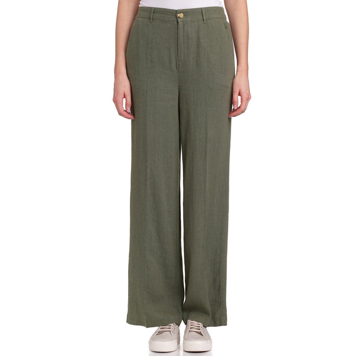 Gina Collection Damen Leinen-Hose in Unifarben oliv