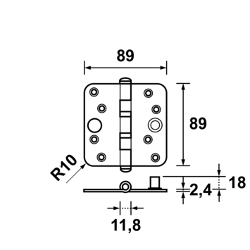 AXA Veiligheidsscharnier kogellager afgeronde hoeken SKG 3-sterren verzinkt 89x89 mm 3 stuks
