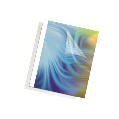 Fellowes - 100 couvertures à reliure pour machine thermique A4 (21 x 29,7 cm) - 220 g/m² - 1,5 mm - face transparente, dos carton blanc