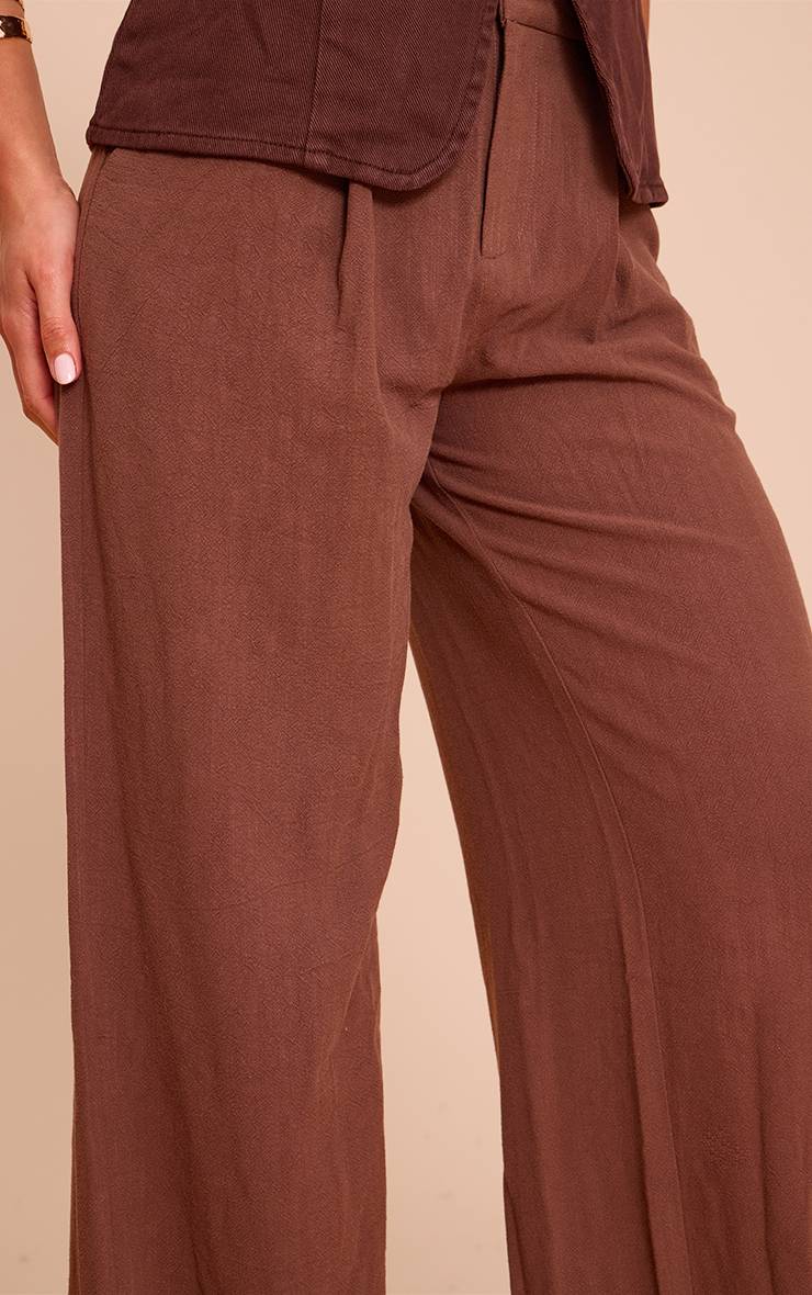 Dark Chocolate Pantalon Droit Tailleur Aspect Lin Coupe Tall
