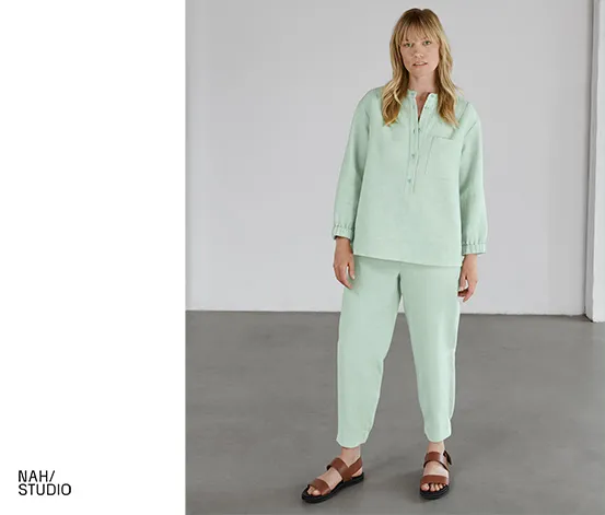 NAH/STUDIO Bluse | Baumwoll-Leinen-Mix, caribbean, Sake