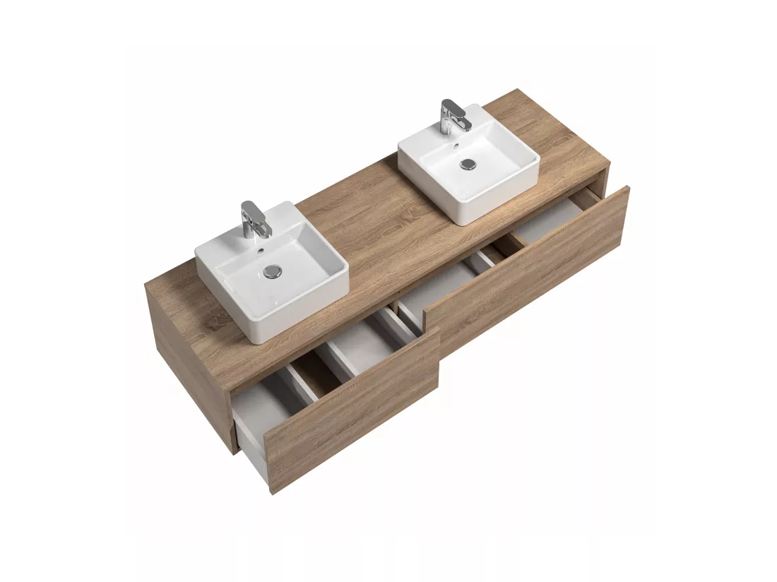 Meuble de salle de bain suspendu coloris naturel clair avec double vasque - L150 cm - ISAURE II