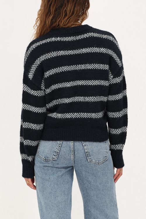 Donkerblauwe oversized trui met witte strepen