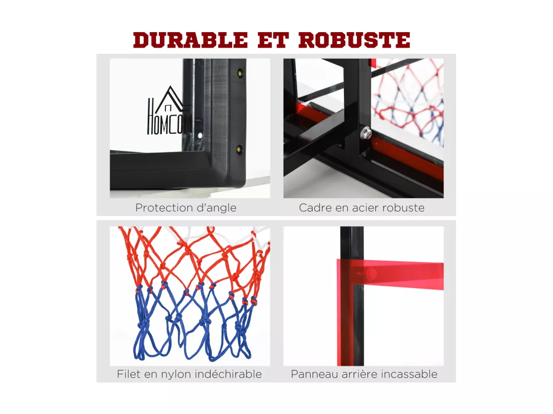 Panier de basket-ball mural avec ressort - panneau de basket à accrocher - visserie incluse - acier PC rouge noir