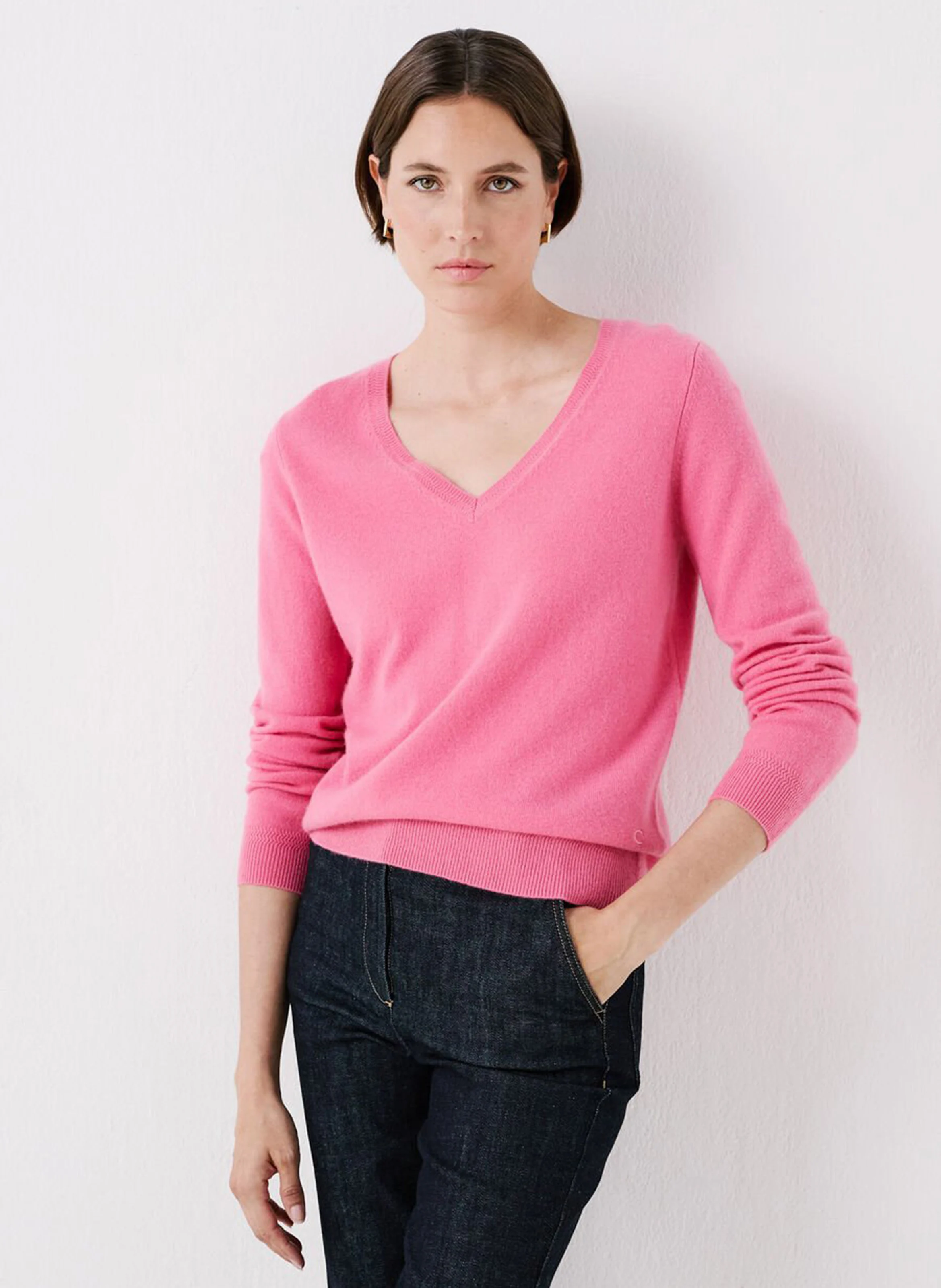 MARIANNE2 - Pull cintré col V en cachemire | Rose