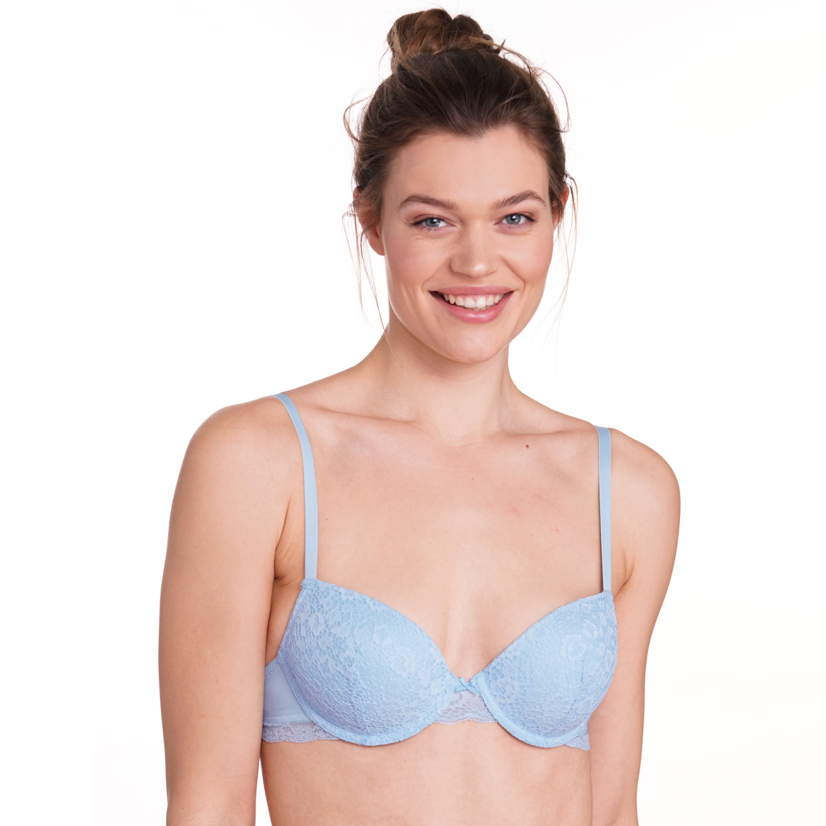 Gina Benotti 2 Damen Bügel-BHs mit floraler Spitze hellblau / weiss
