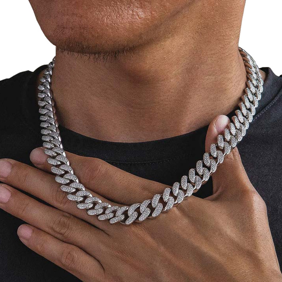 12mm Cuban Link Panzerkette 925 Silber mit Zirkonia